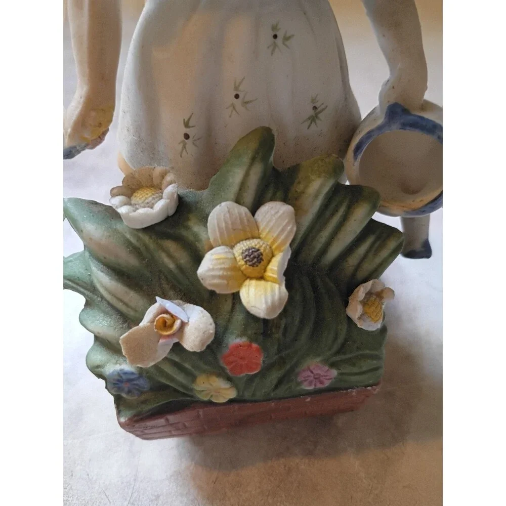 Vintage UCGC Korea Porcelain Figurine Set Boy Reading & Girl Watering Flowers
